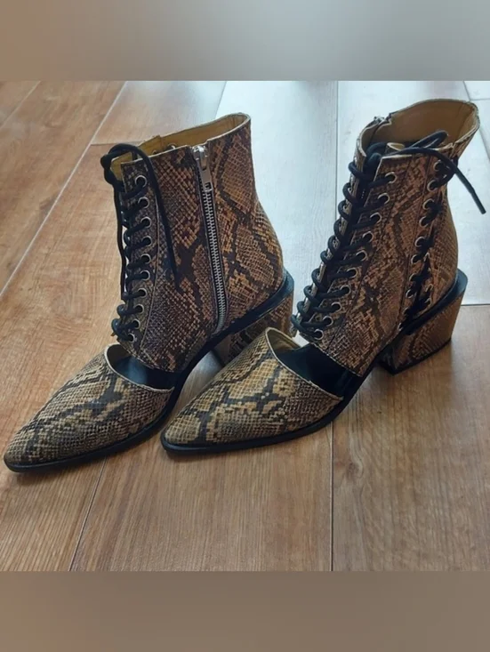 Free People Charlotte Corset Snakeskin Cowgirl Western Square Heel Cutout Boots - Picture 5 of 7